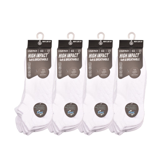 Mens Cushioned Trainer Socks - White Hex Pattern (12 Pairs)