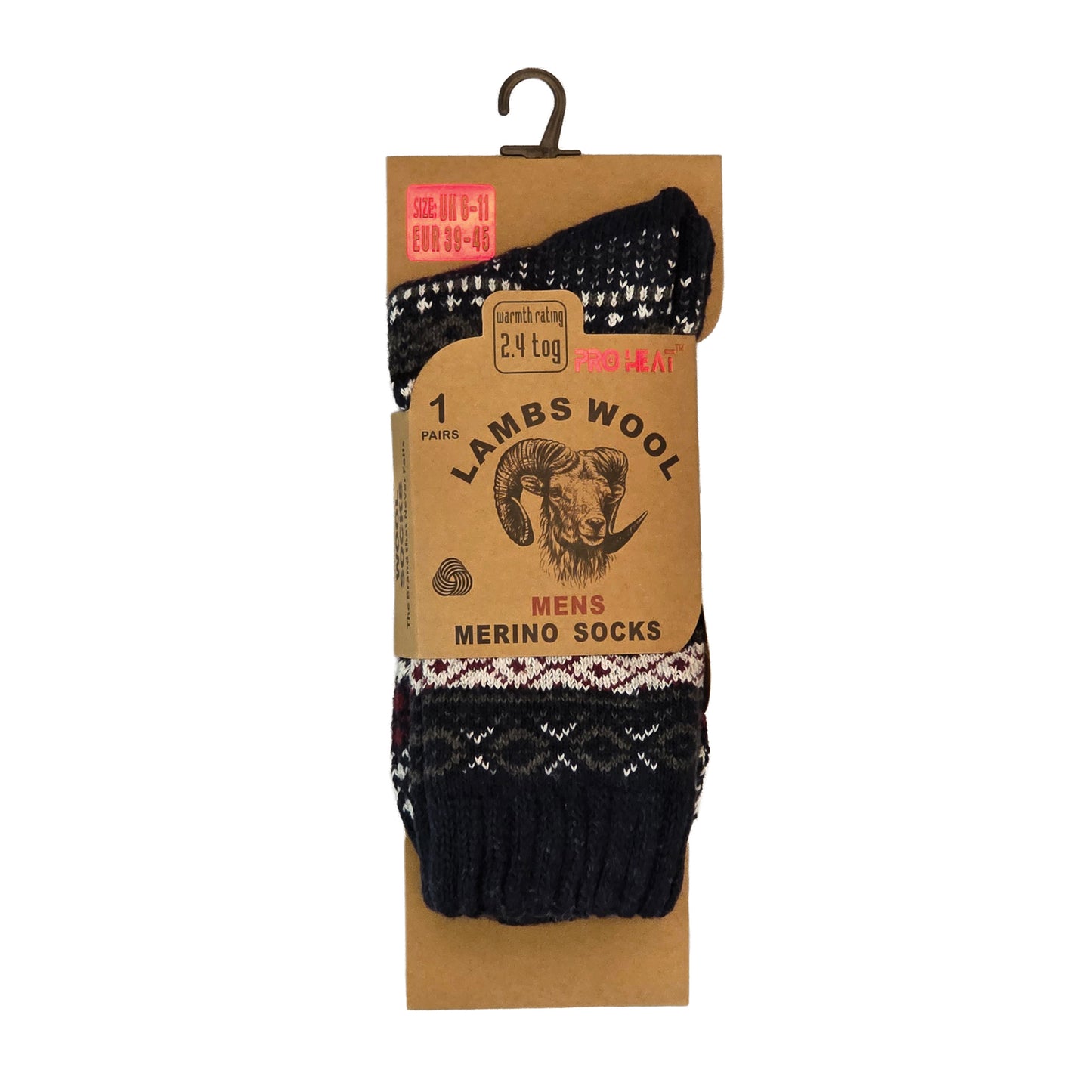 Mens Merino Lambs Wool Socks - Nordic Knit (12 Pairs)