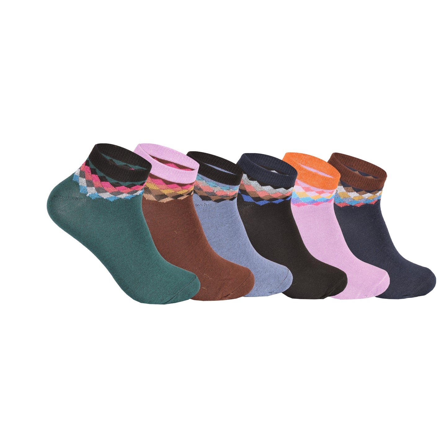 Mens Trainer Socks - Assorted Diamond Pattern (12 Pairs)