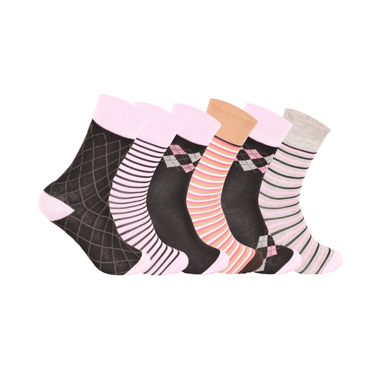 Ladies Non Elastic Diabetic Socks - Stripes/Diamond (12 Pairs)