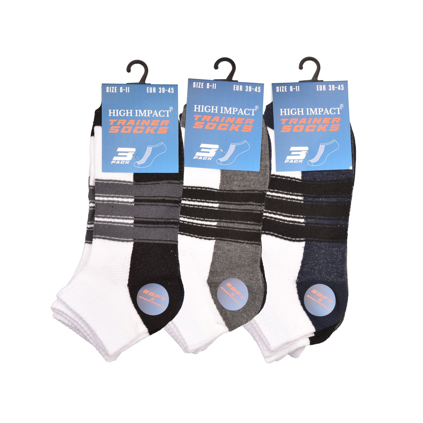 Mens Trainer Socks - Multi Stripe Pattern (12 Pairs)