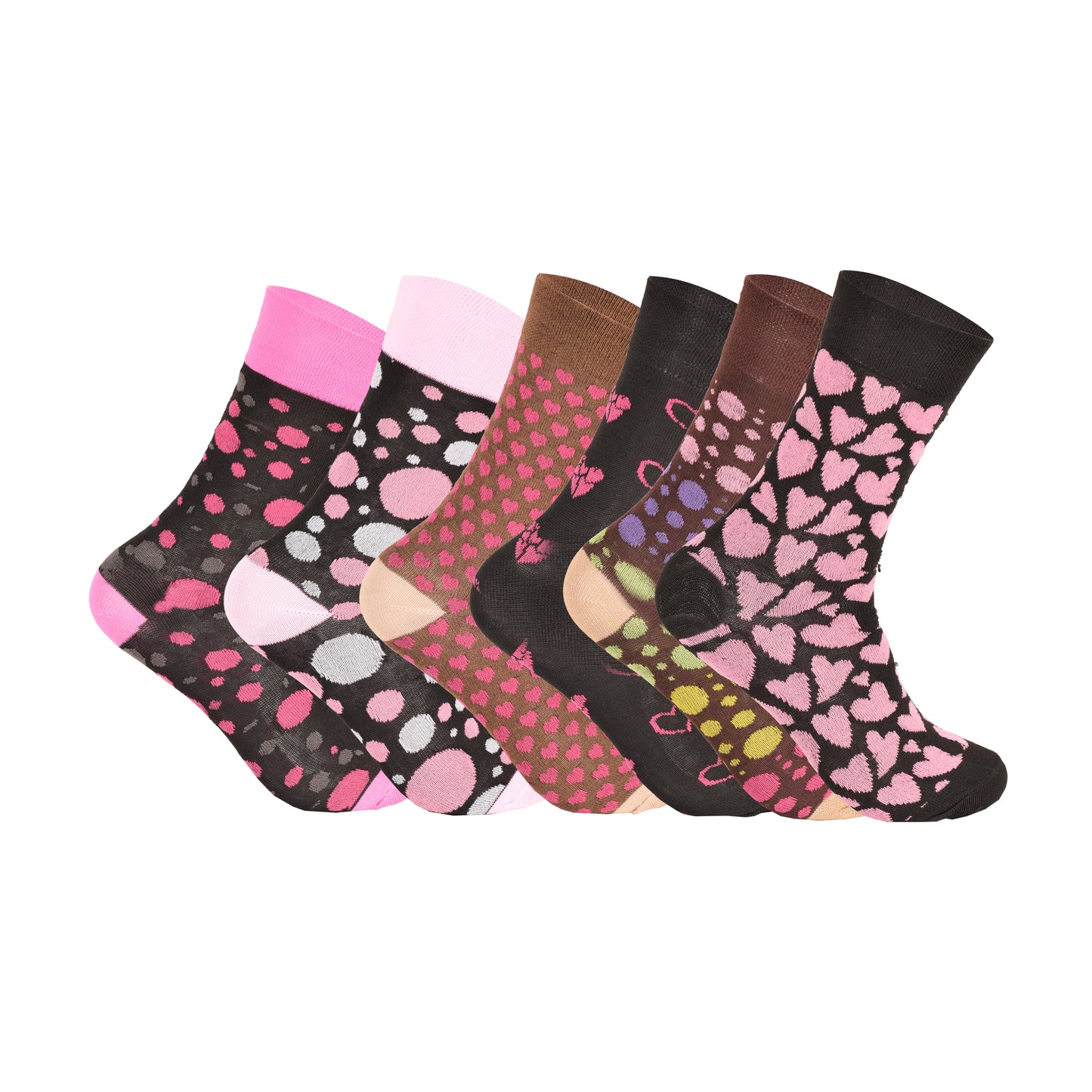 Ladies Non Elastic Diabetic Socks - Hearts/Polka Dot Pattern (12 Pairs)