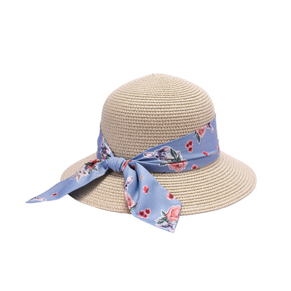 Ladies Classic Cloche Hat with Whimsical Floral Print Ribbon