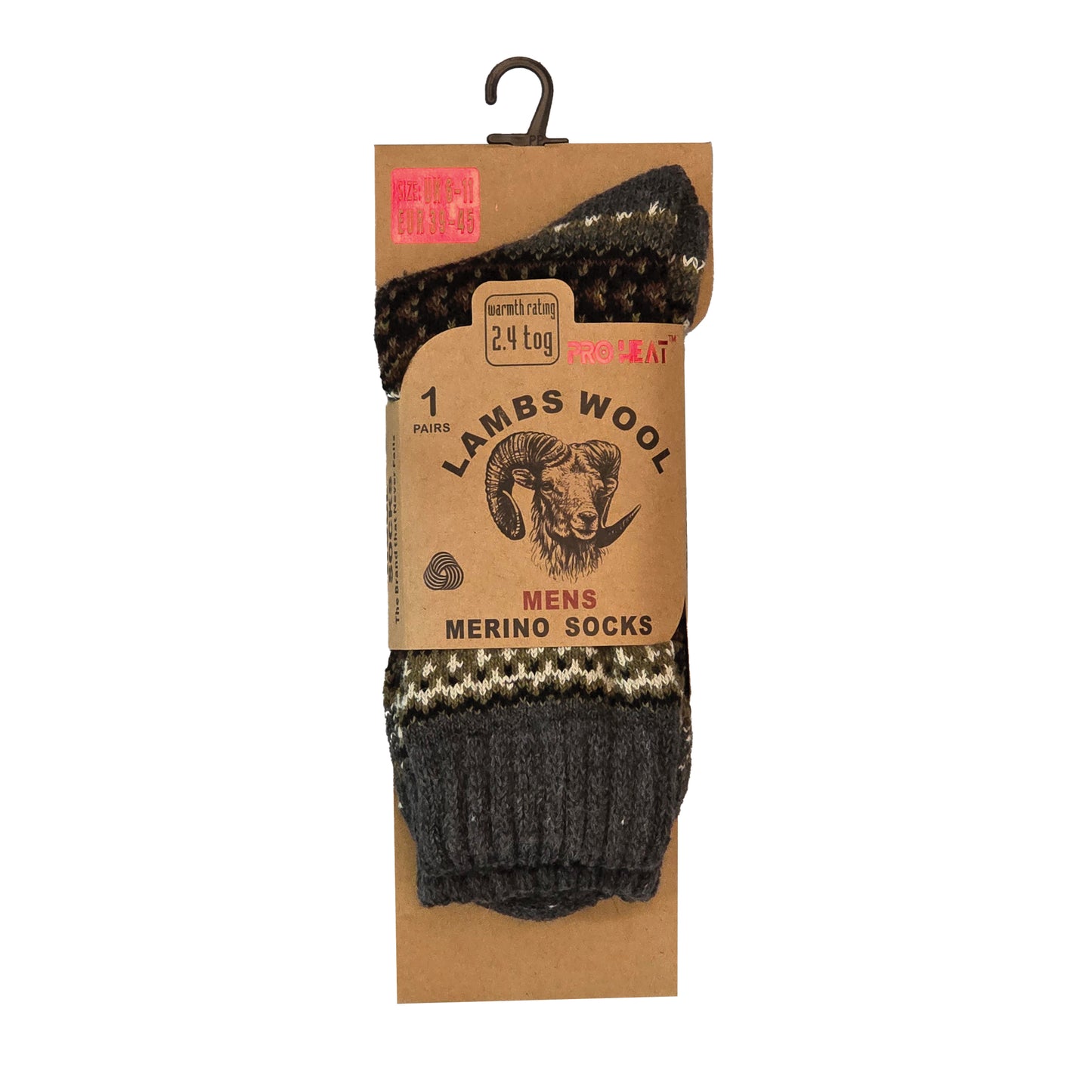 Mens Merino Lambs Wool Socks - Fair Isle (12 Pairs)