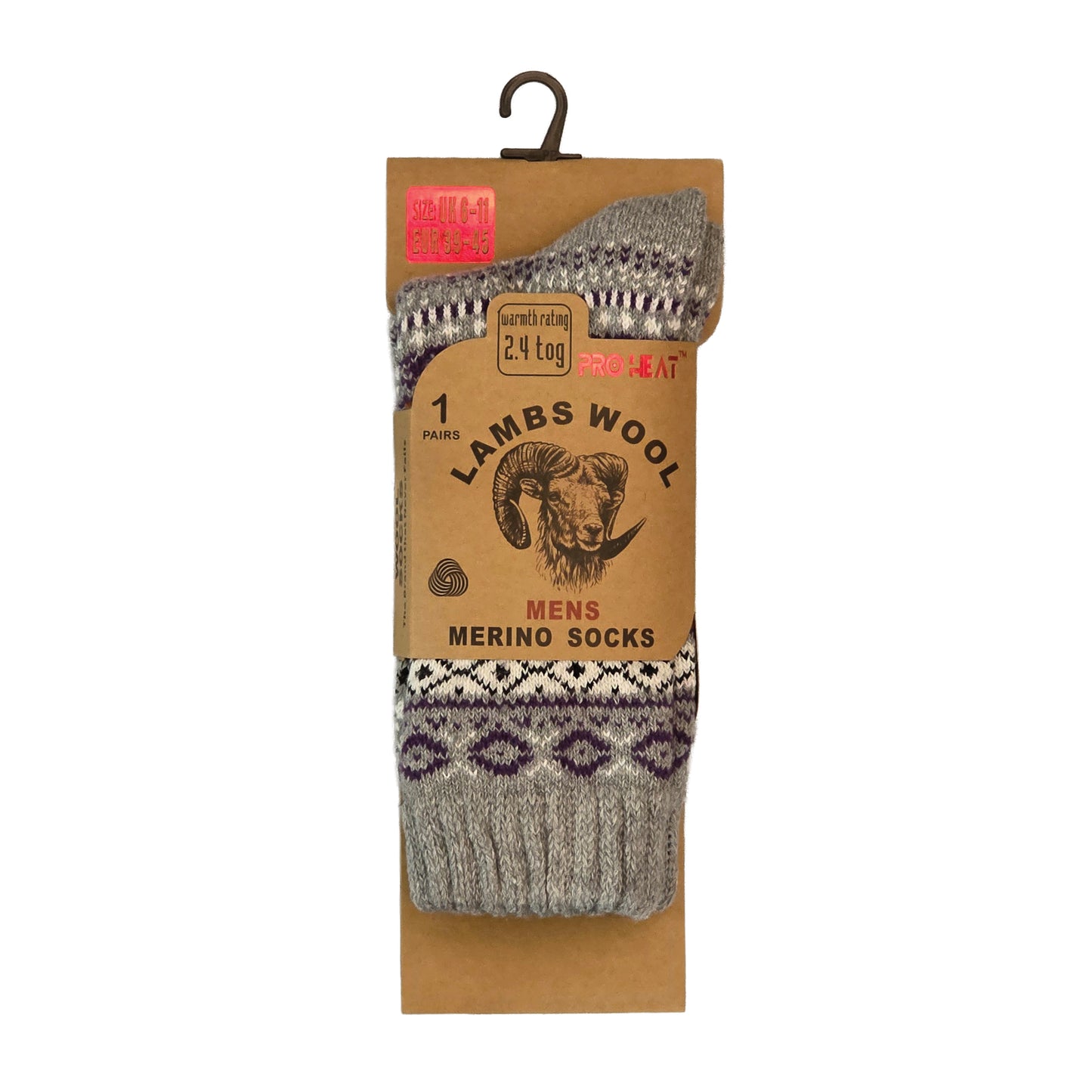 Mens Merino Lambs Wool Socks - Nordic Knit (12 Pairs)