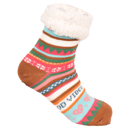 Ladies 4.8 TOG Cosy Slipper Socks - Festive Good Vibes