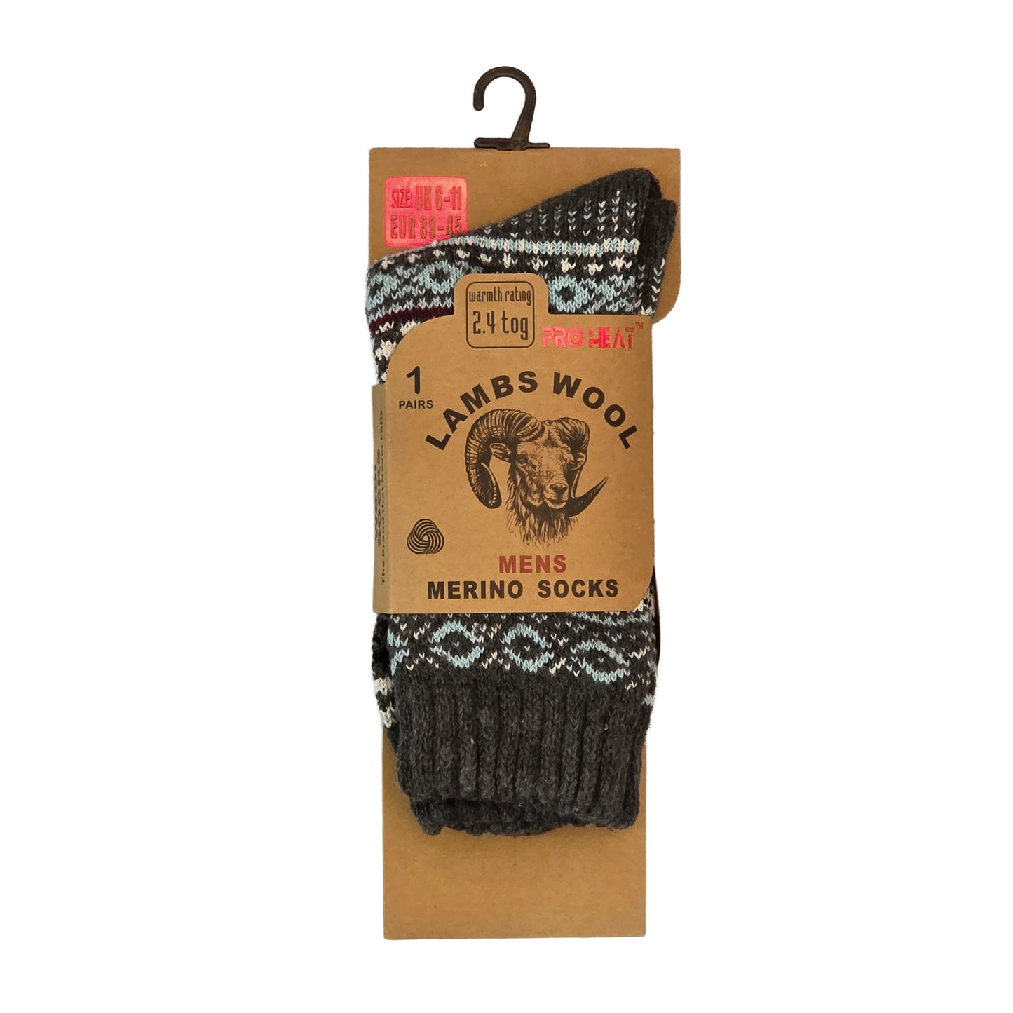 Mens Merino Lambs Wool Socks - Nordic Knit (12 Pairs)