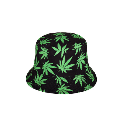 Reversible Ganja Leaf Print Bucket Hat – Assorted Colours