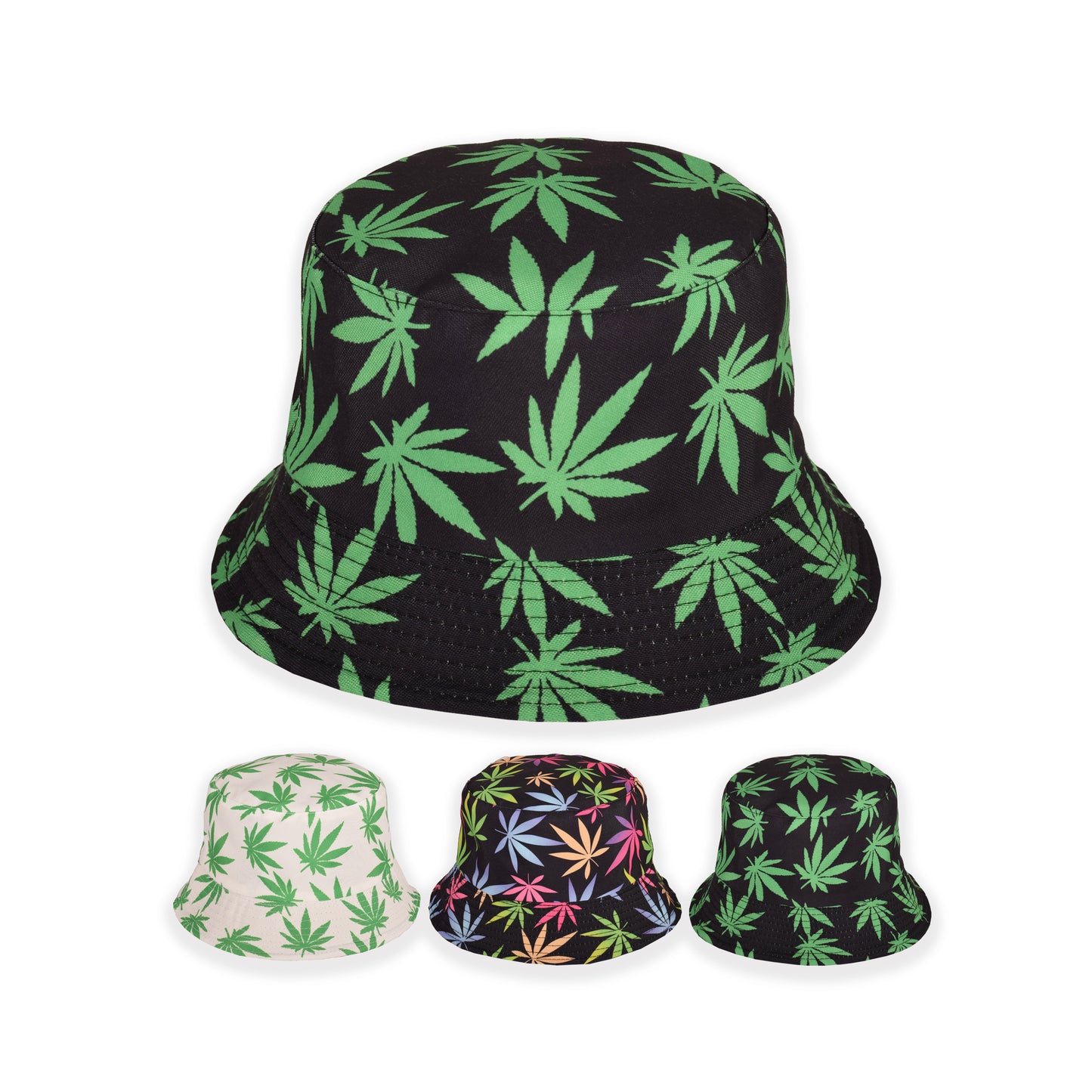 Reversible Ganja Leaf Print Bucket Hat – Assorted Colours