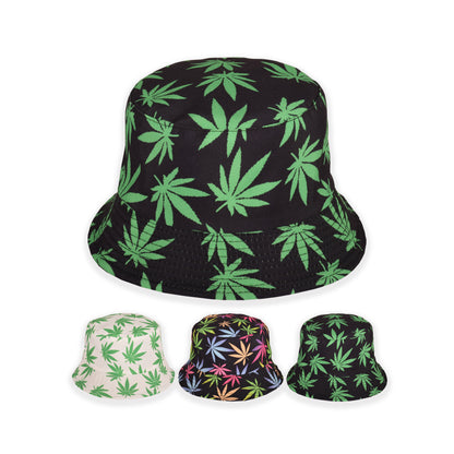 Reversible Ganja Leaf Print Bucket Hat – Assorted Colours