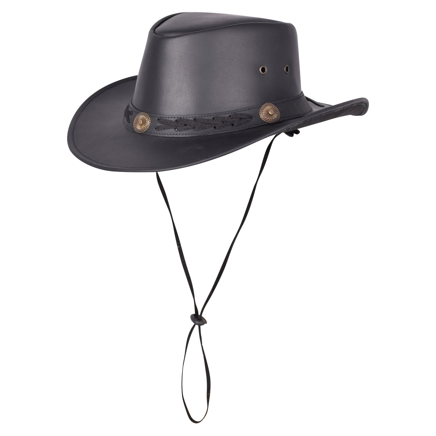 Genuine Smooth Leather Cowboy Hat with Braided Band & Concho Trim