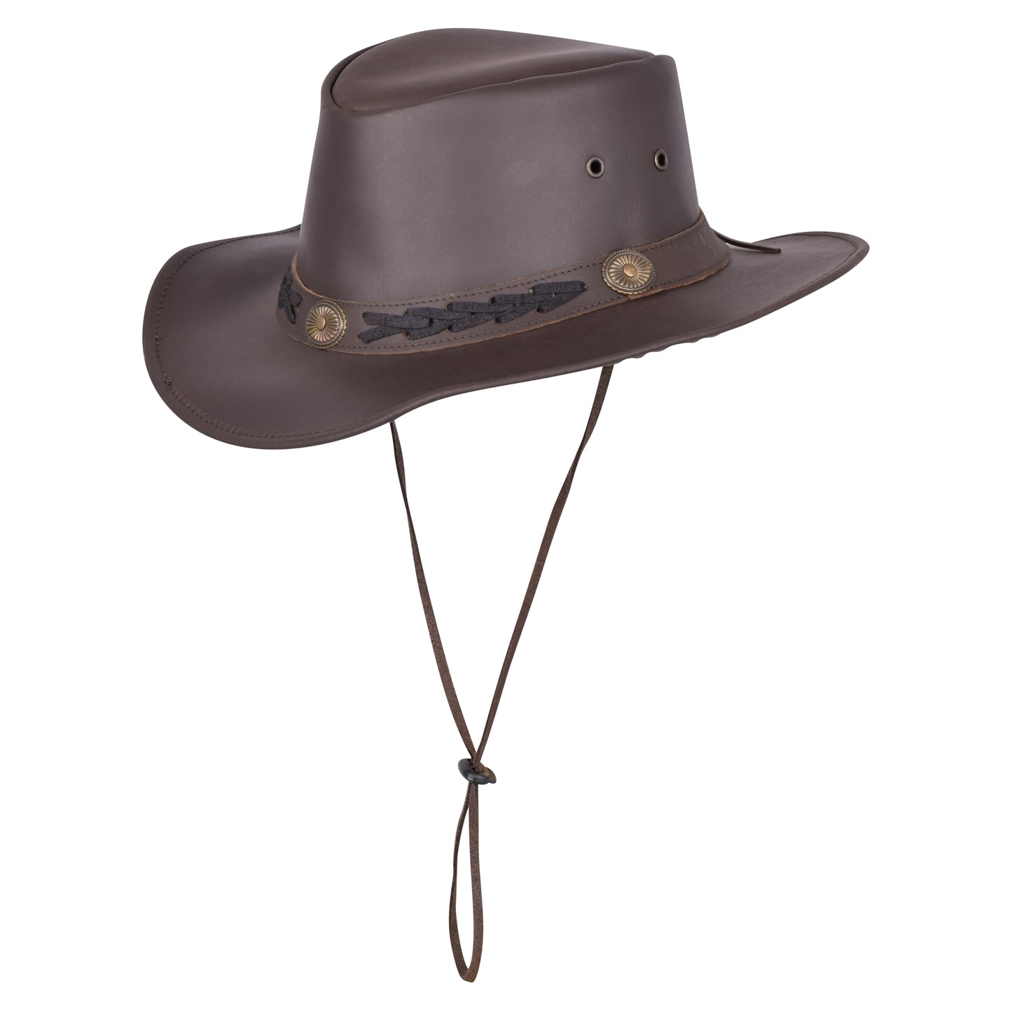 Genuine Smooth Leather Cowboy Hat with Braided Band & Concho Trim