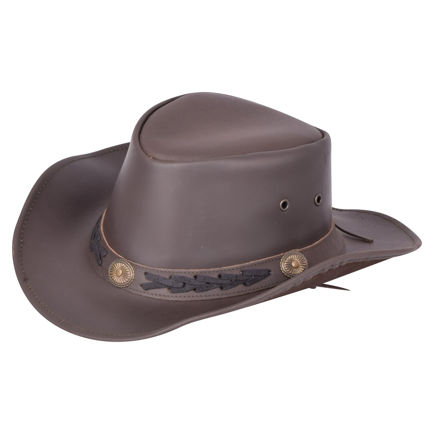 Genuine Smooth Leather Cowboy Hat with Braided Band & Concho Trim