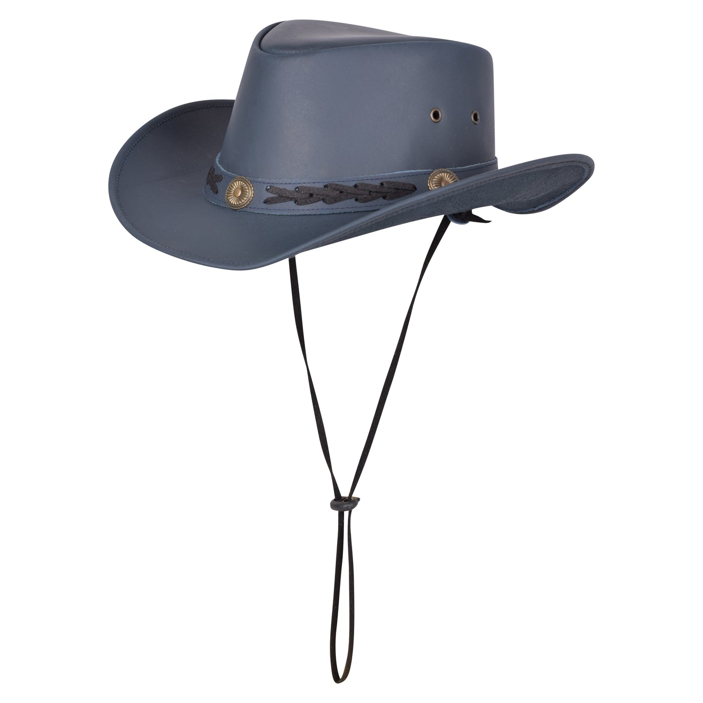 Genuine Smooth Leather Cowboy Hat with Braided Band & Concho Trim