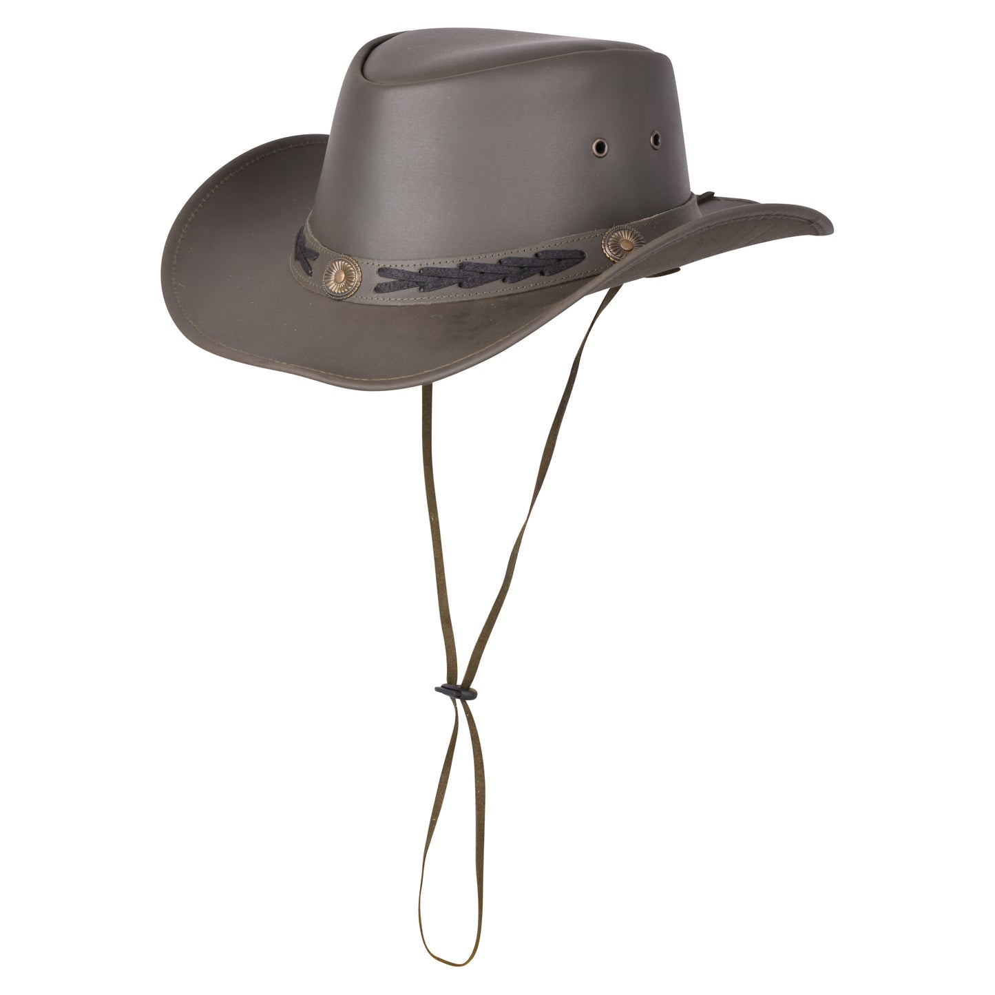 Genuine Smooth Leather Cowboy Hat with Braided Band & Concho Trim