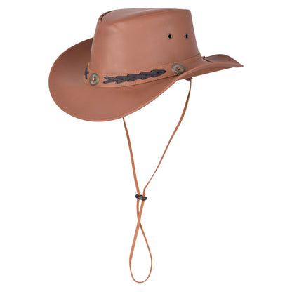 Genuine Smooth Leather Cowboy Hat with Braided Band & Concho Trim