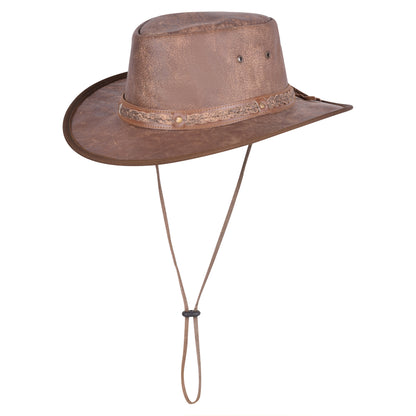 Genuine Leather Vintage Foldaway Cowboy Hat with Braided Rustic Band