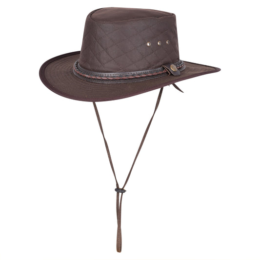 Genuine Leather Quilted Crown Cowboy Hat - Braided Leather Band