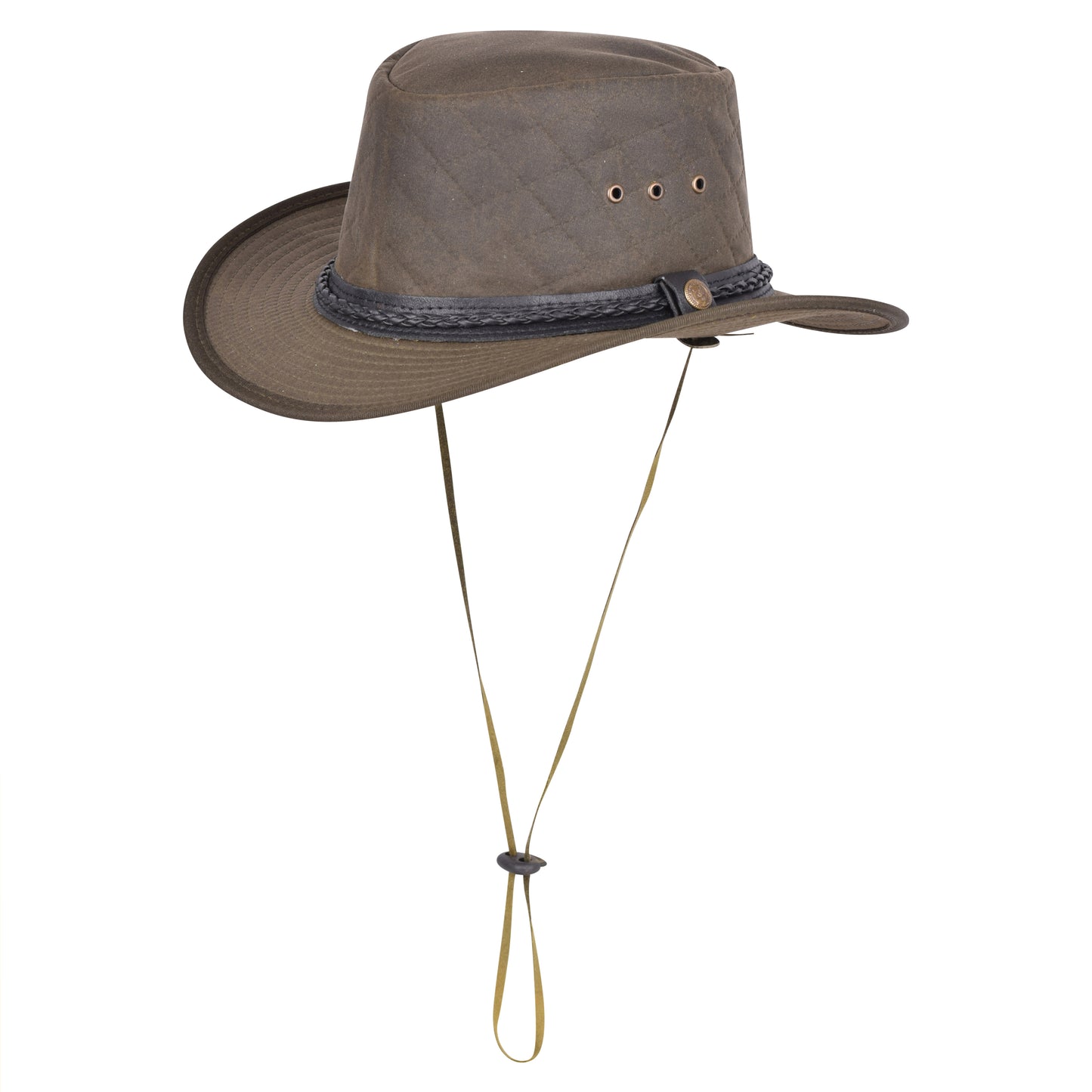 Genuine Leather Quilted Crown Cowboy Hat - Braided Leather Band