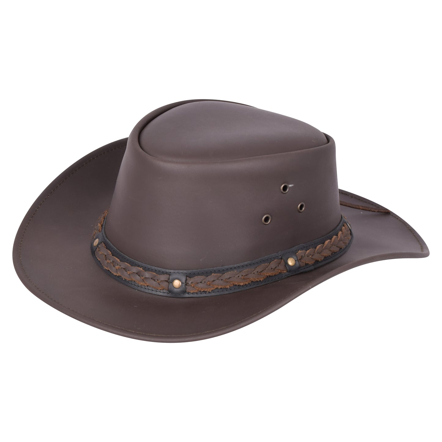 Genuine Leather Outback Cowboy Hat – Studded Dual Tone Braided Band