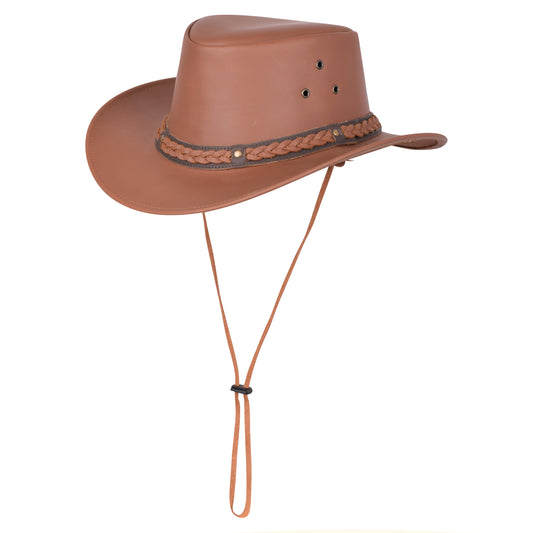 Genuine Leather Outback Cowboy Hat – Studded Dual Tone Braided Band