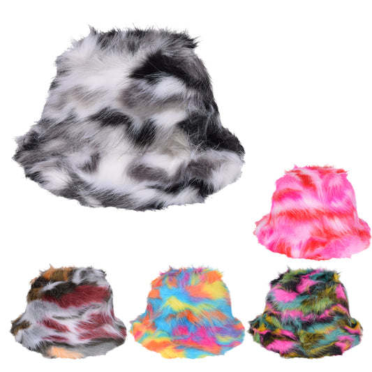 Royal Stallion Faux Fur Funky Print Bucket Hat