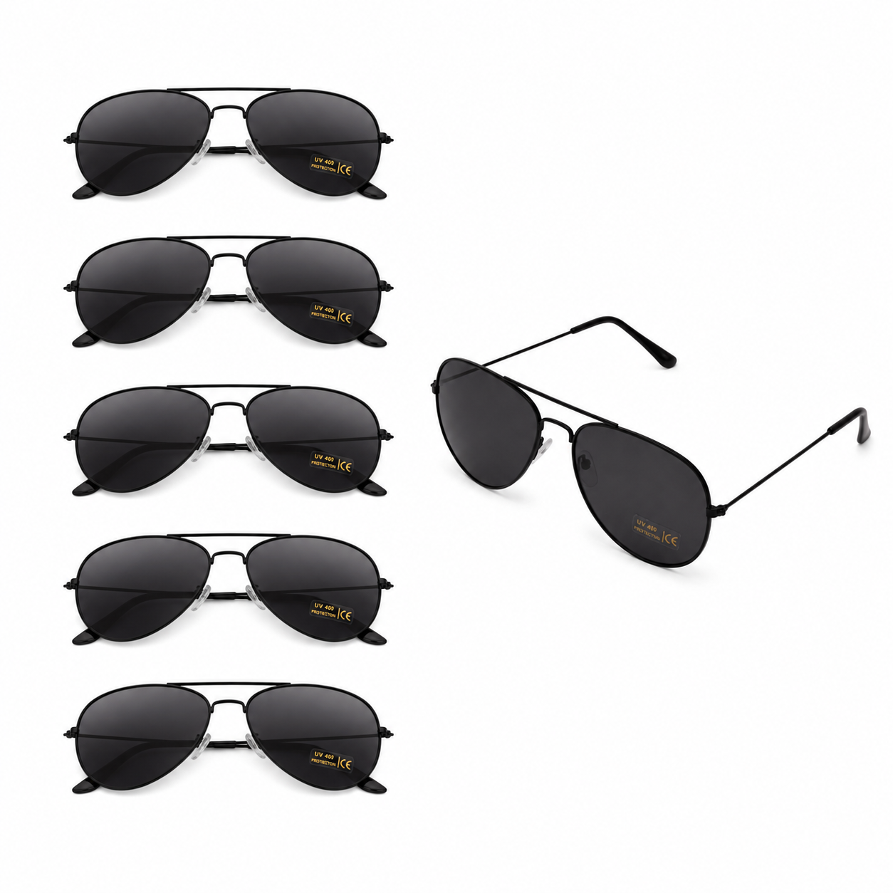 Sleek Aviator Black Sunglasses - MSG-21 (12 Units)