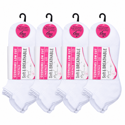 Ladies Cushioned Trainer Socks - White (12 Pairs)