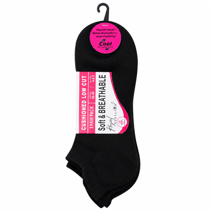 Ladies Cushioned Trainer Socks - Black (12 Pairs)