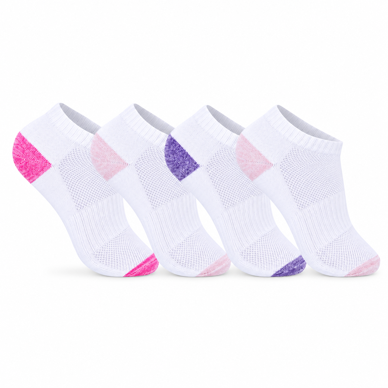 Ladies Cushioned Trainer Socks - White-Contrast Heel/Toe (12 Pairs)