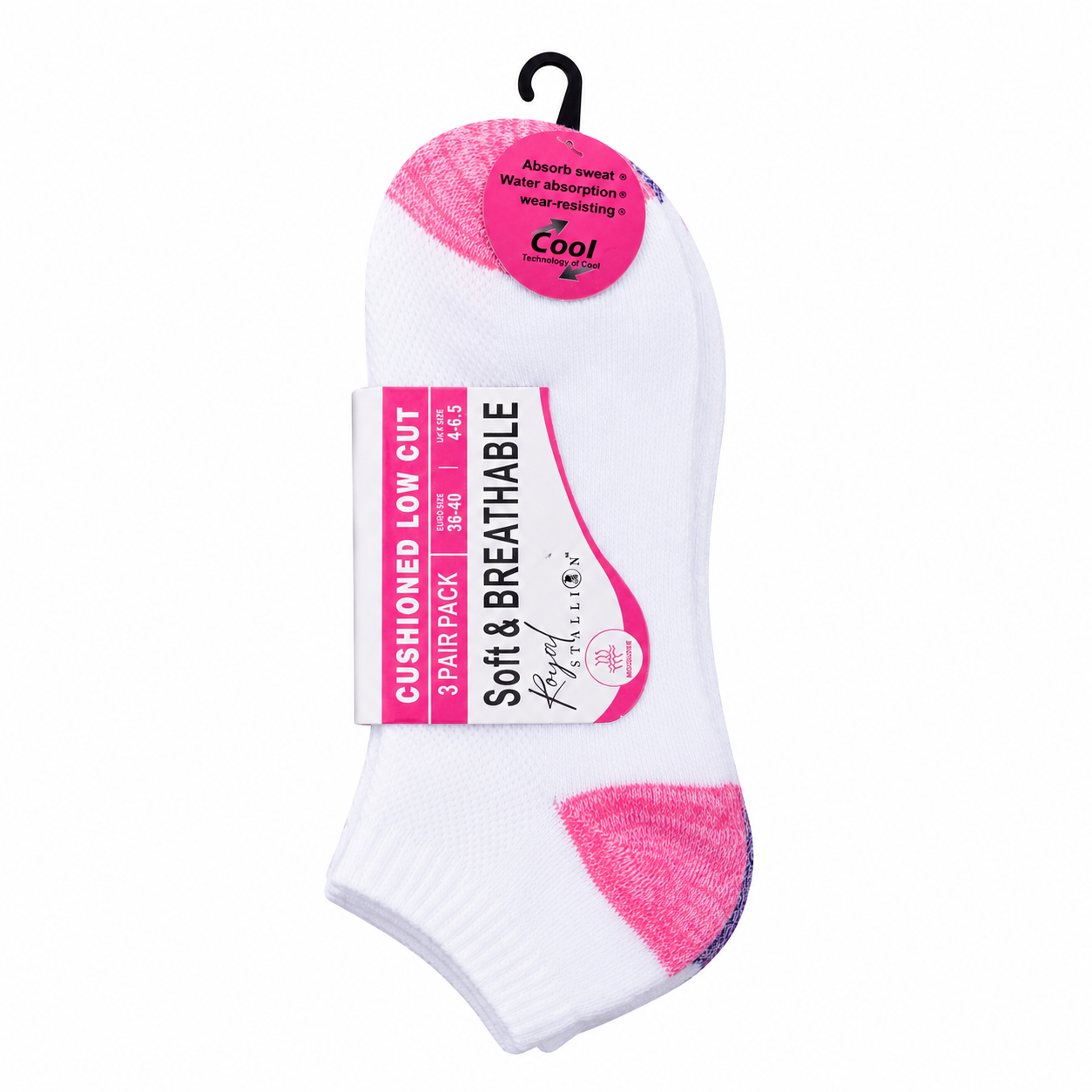 Ladies Cushioned Trainer Socks - White-Contrast Heel/Toe (12 Pairs)