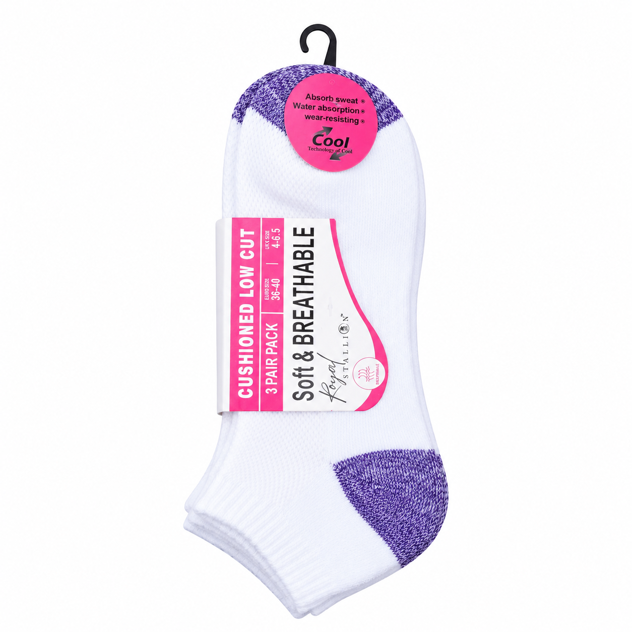 Ladies Cushioned Trainer Socks - White-Contrast Heel/Toe (12 Pairs)