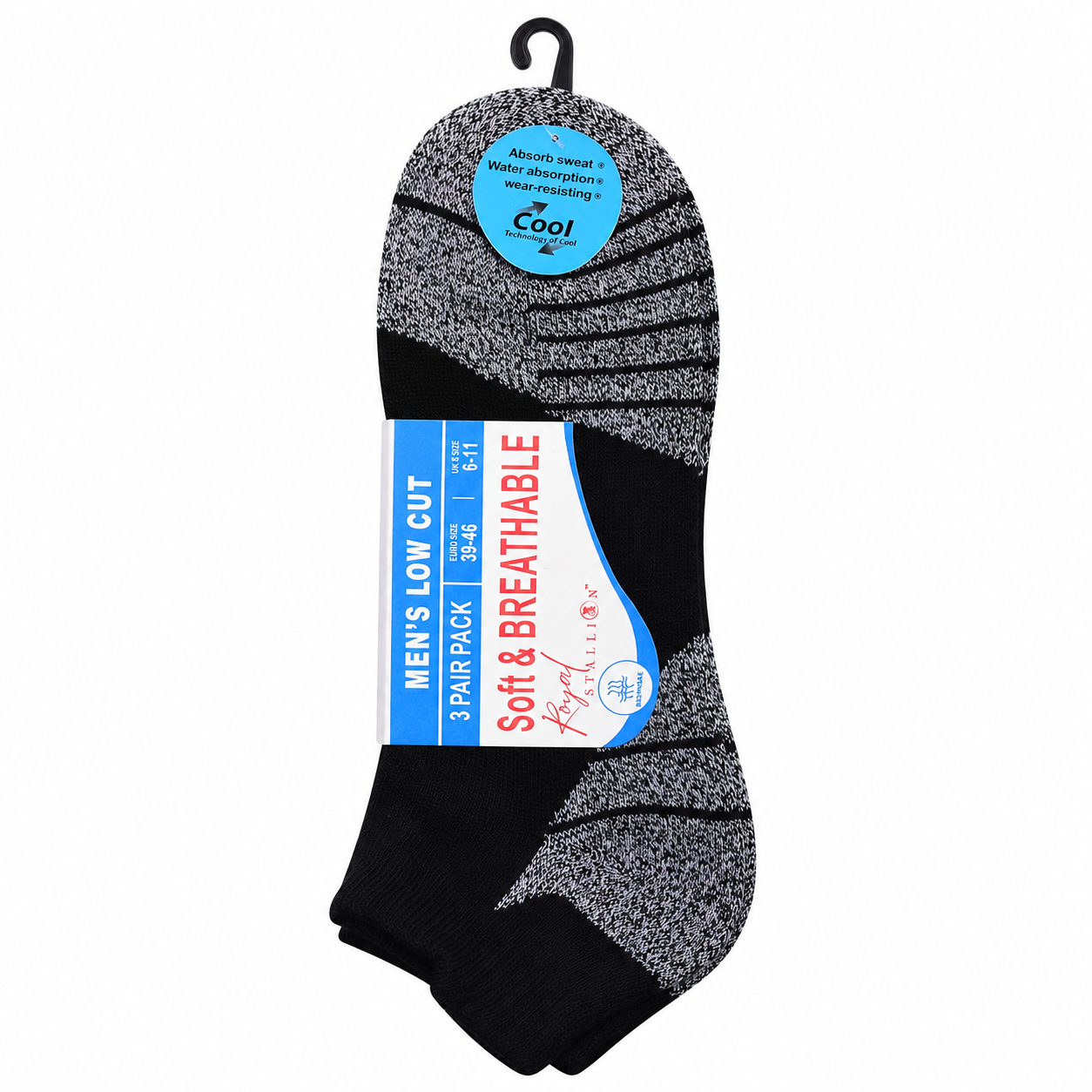 Mens Cushioned Trainer Socks - Black/Grey (12 Pairs)