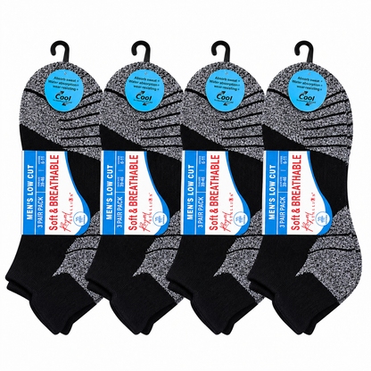 Mens Cushioned Trainer Socks - Black/Grey (12 Pairs)