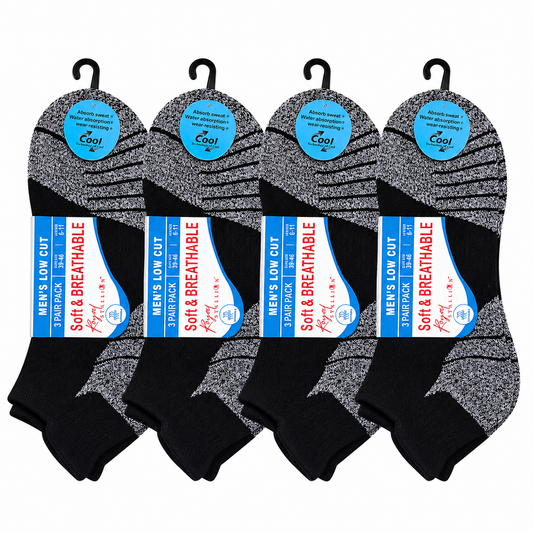 Mens Cushioned Trainer Socks - Black/Grey (12 Pairs)