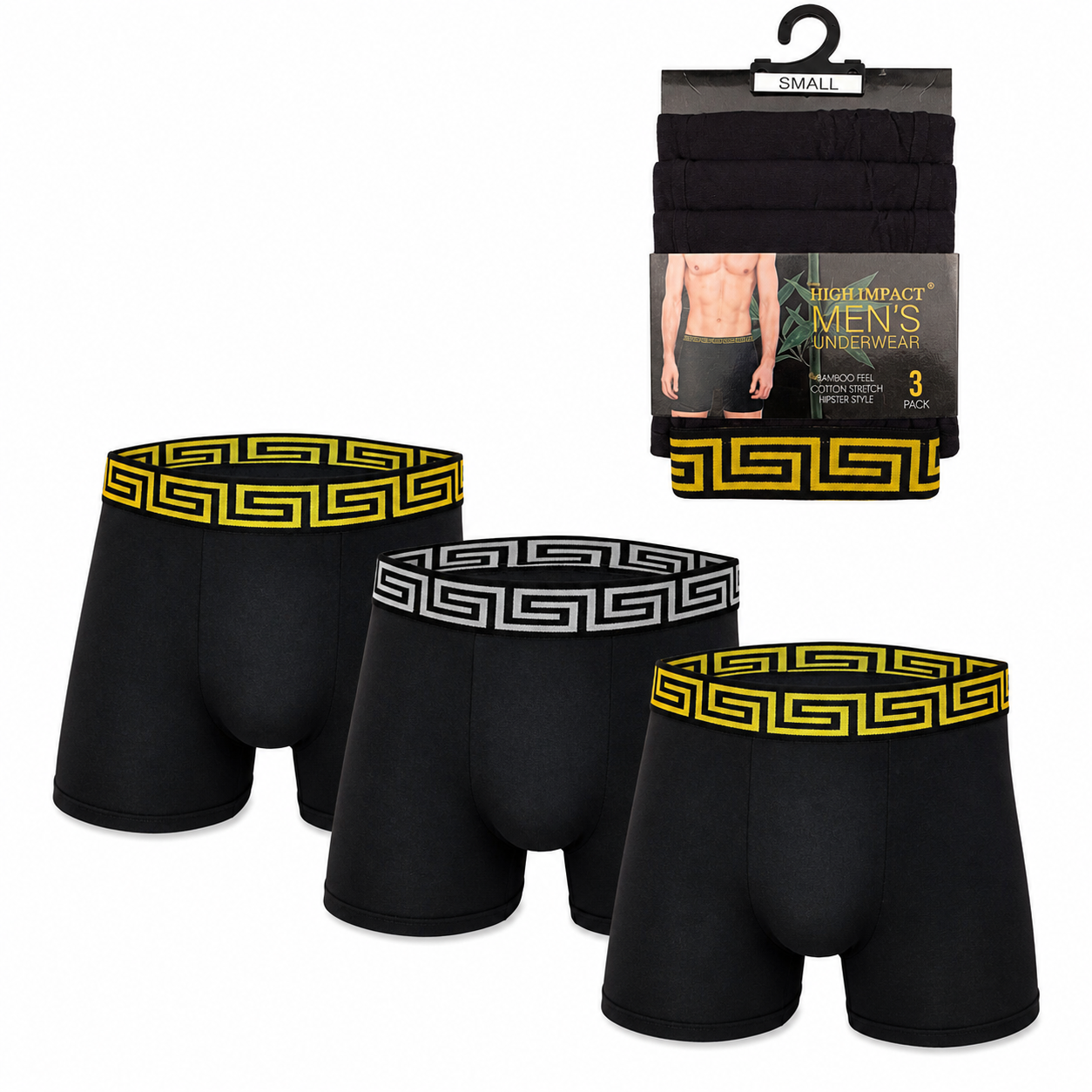 High Impact Men’s Boxer Shorts with Geometric Waistband