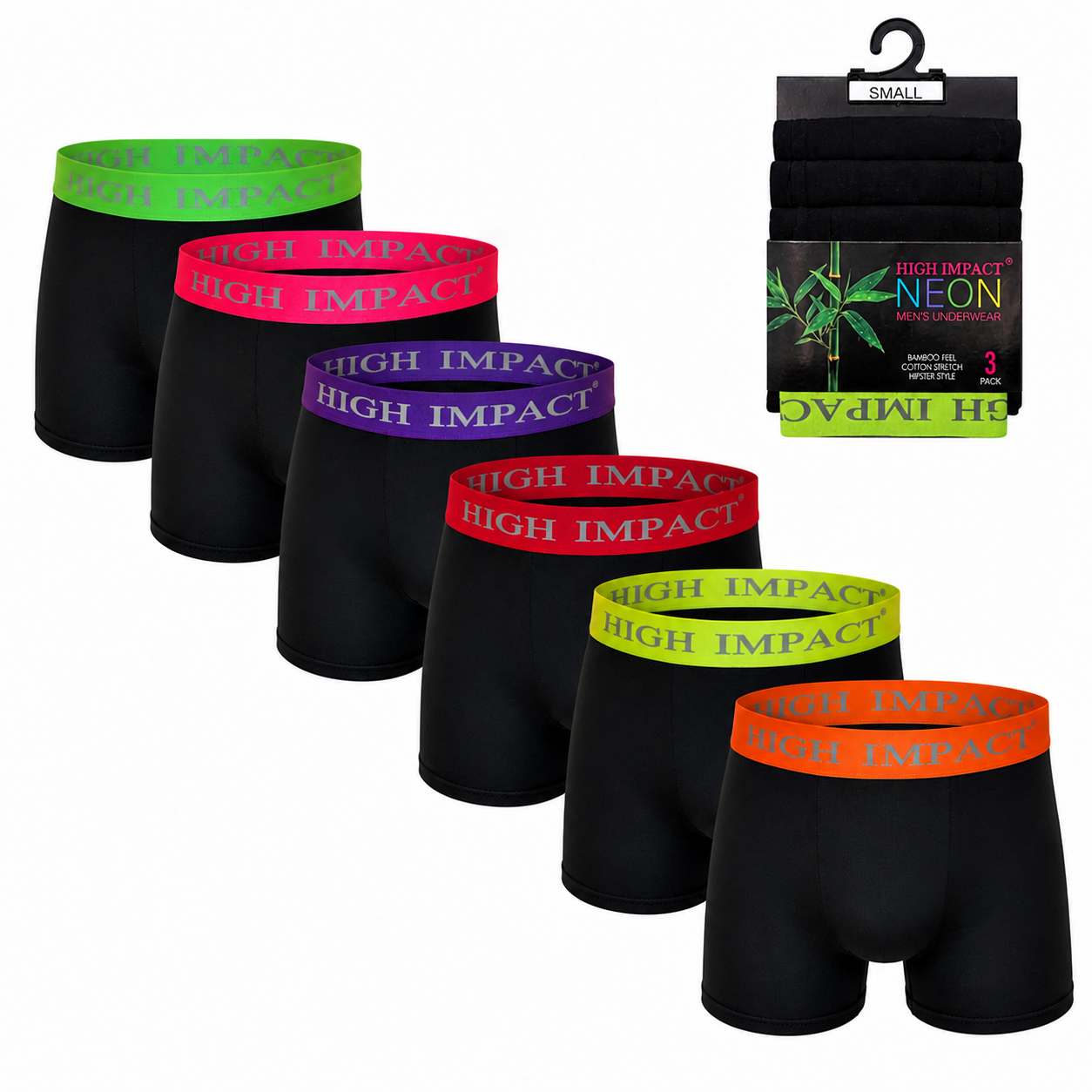 High Impact Men’s Boxer Shorts – Neon Waistband