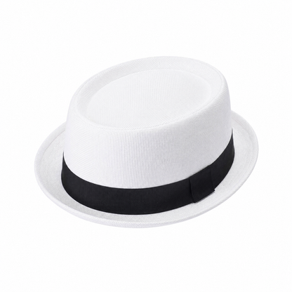 Classic Pork Pie Hat with Black Ribbon Band