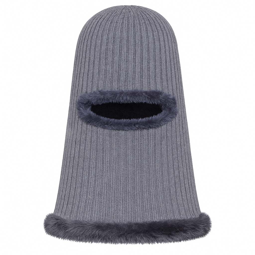 Adults Faux Fur Lined Knit Balaclava – One Hole