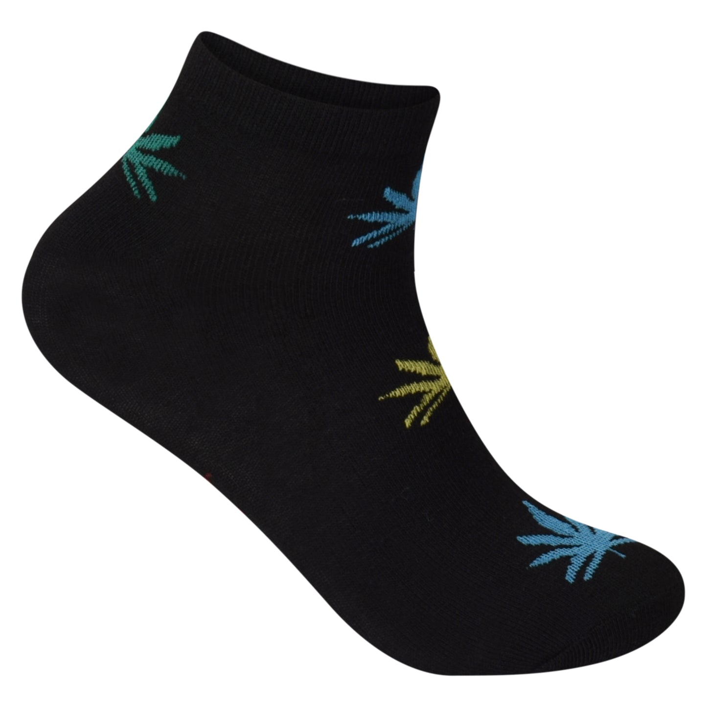Mens Trainer Socks - Black Multi Ganja Leaf (12 Pairs)