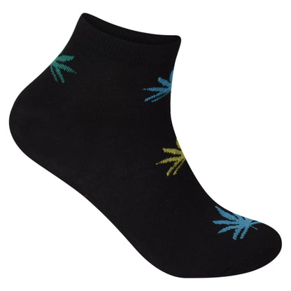 Mens Trainer Socks - Black Multi Ganja Leaf (12 Pairs)
