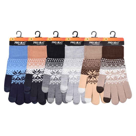 Mens Pro Heat Snowflake Knitted Gloves (12 Pairs)