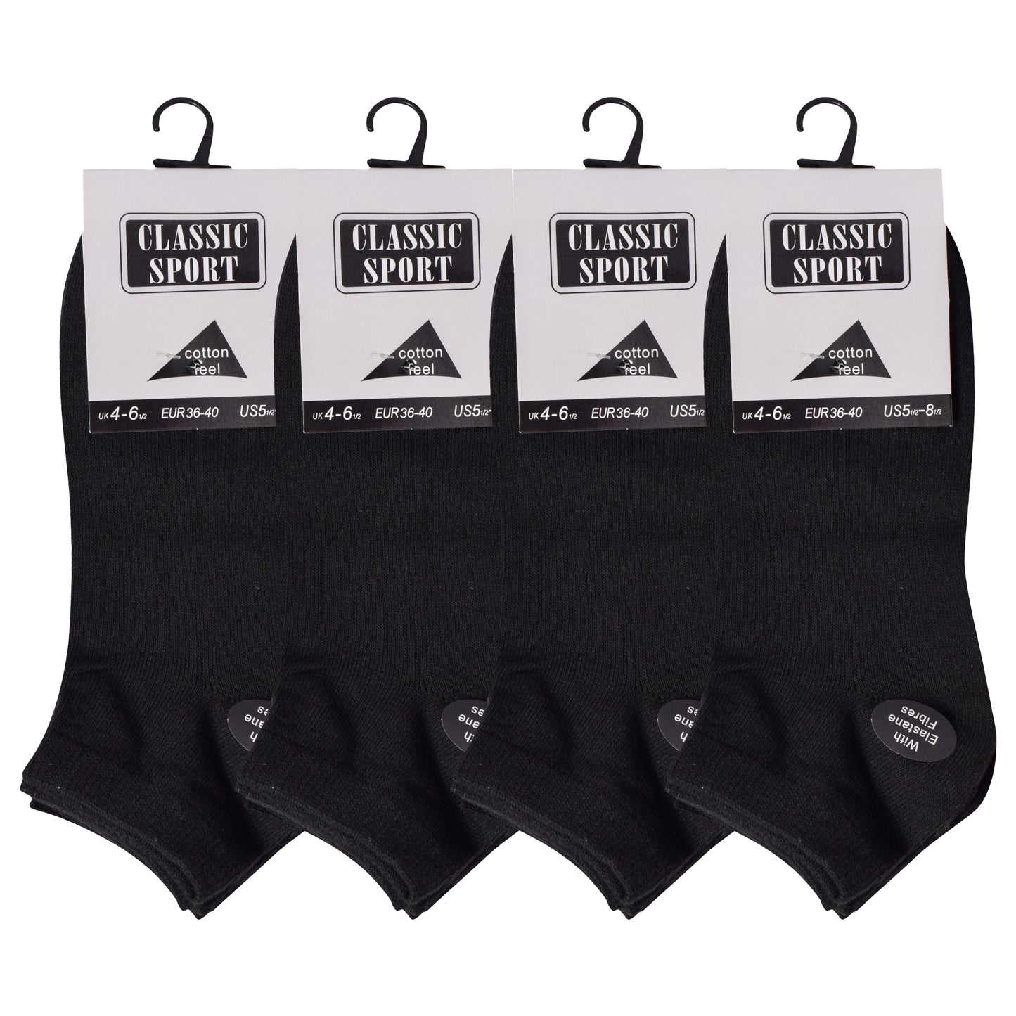 Ladies Trainer Socks - Plain Black (12 Pairs)