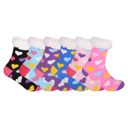 Ladies 4.8 TOG Cosy Slipper Socks - Colourful Hearts