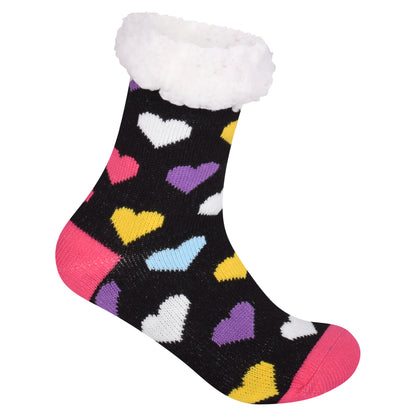 Ladies 4.8 TOG Cosy Slipper Socks - Colourful Hearts