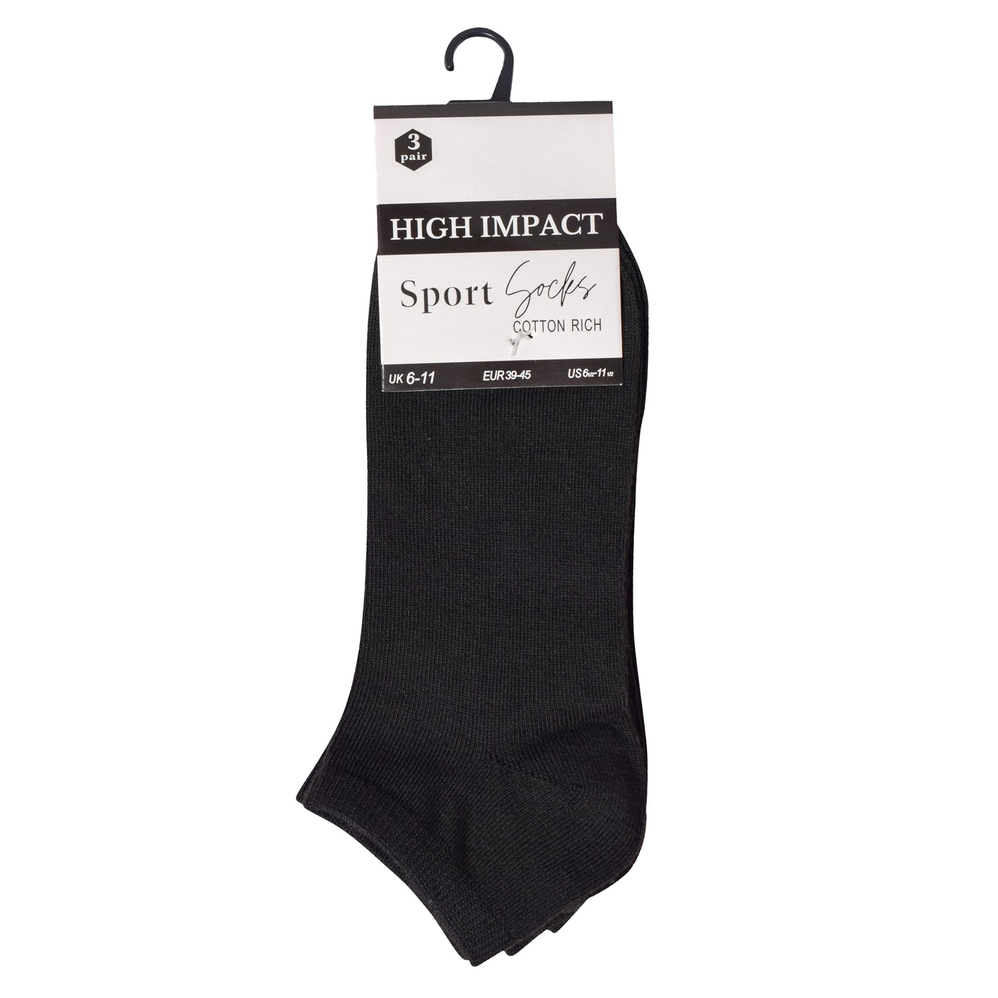 Mens Trainer Socks - Plain Black (12 Pairs)