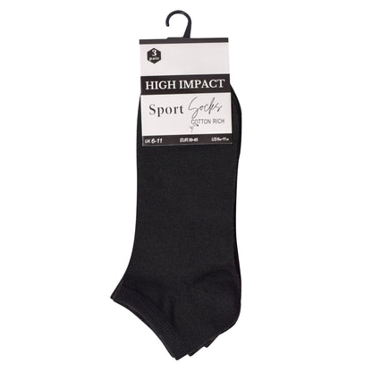Mens Trainer Socks - Plain Black (12 Pairs)