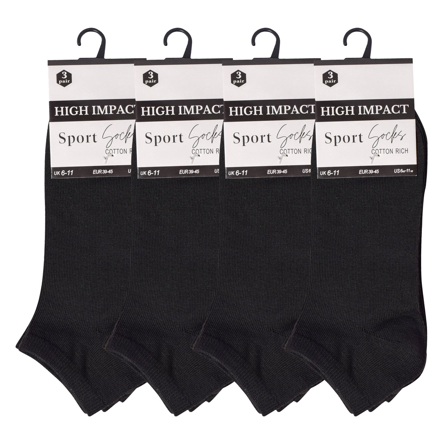 Mens Trainer Socks - Plain Black (12 Pairs)