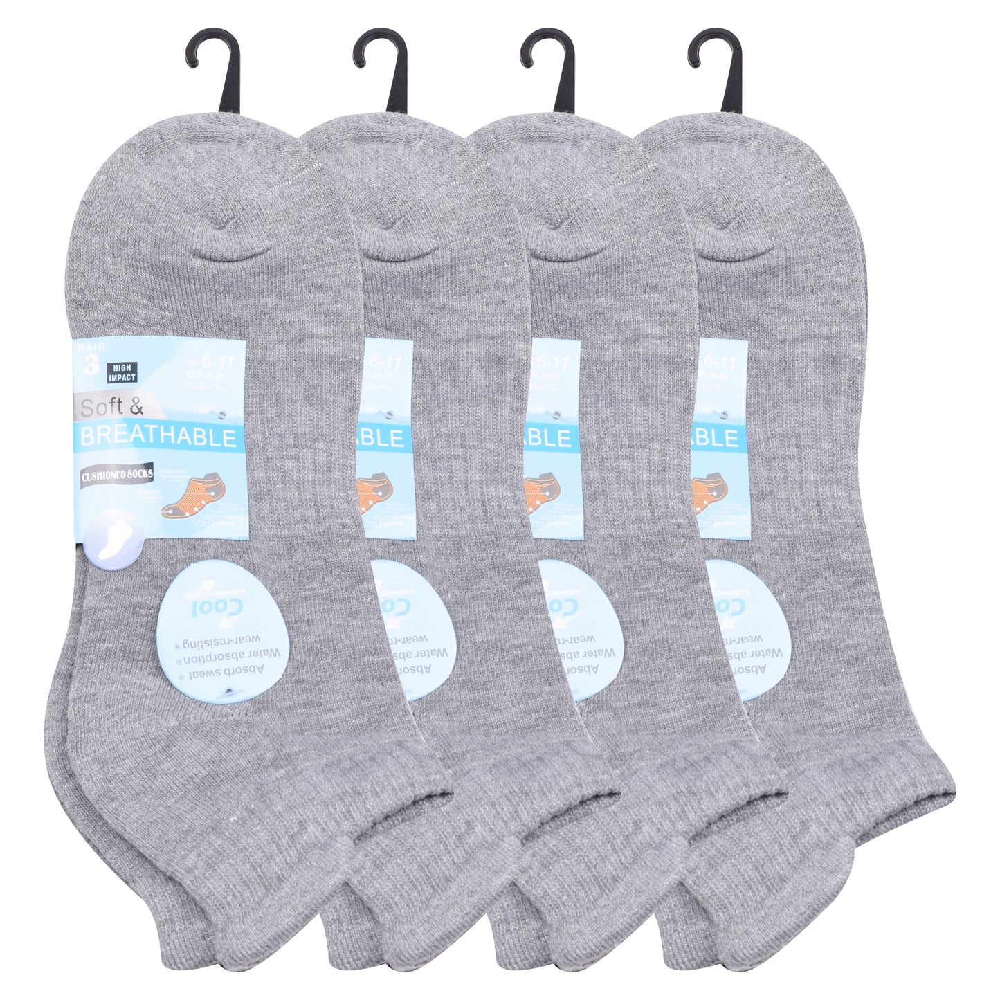 Mens Cushioned Trainer Socks - Grey (12 Pairs)
