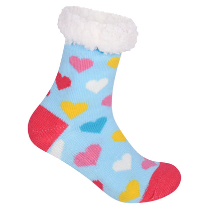 Ladies 4.8 TOG Cosy Slipper Socks - Colourful Hearts